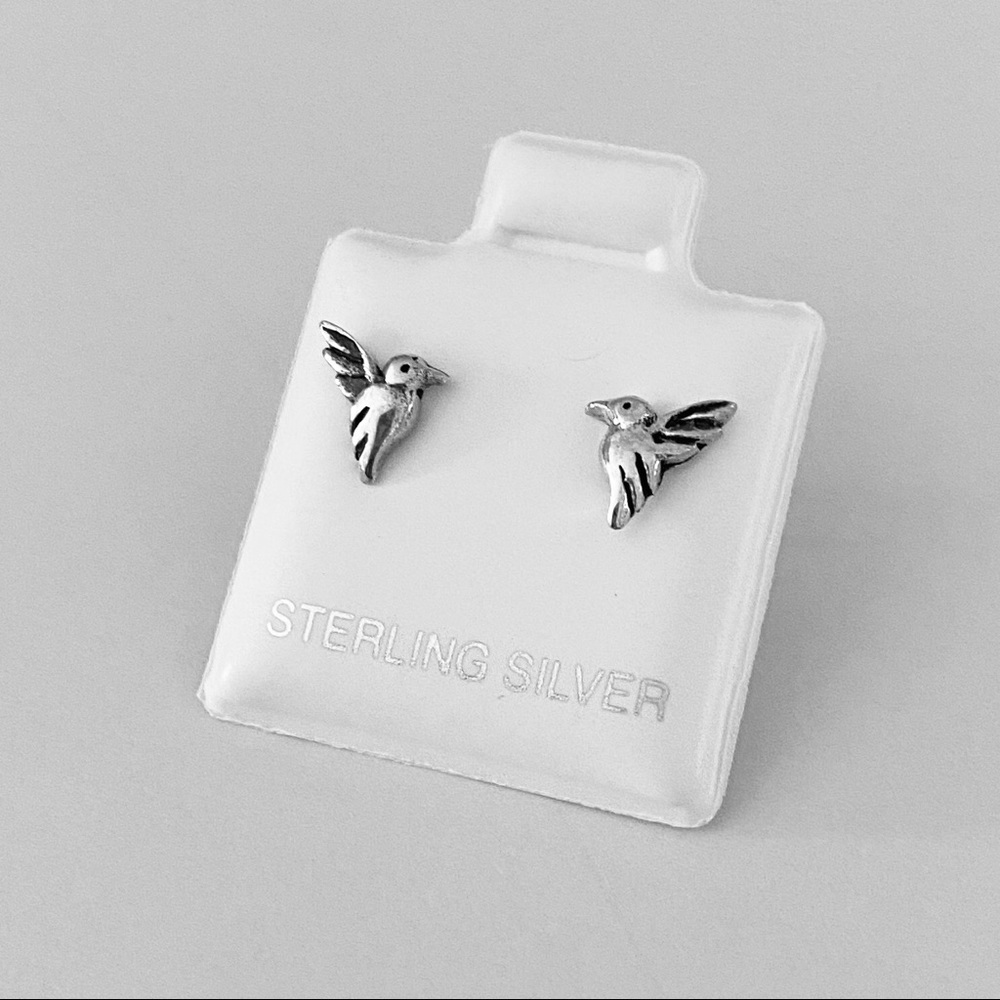 Sterling Silver Tiny Stud Hummingbird Earrings - image 3